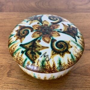 Quimper Trinket Box Handpainted Signed P. Fouillen Made in France Green Brown